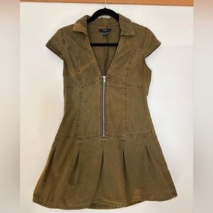 Olive Green Zip-Front Dress Army Cargo